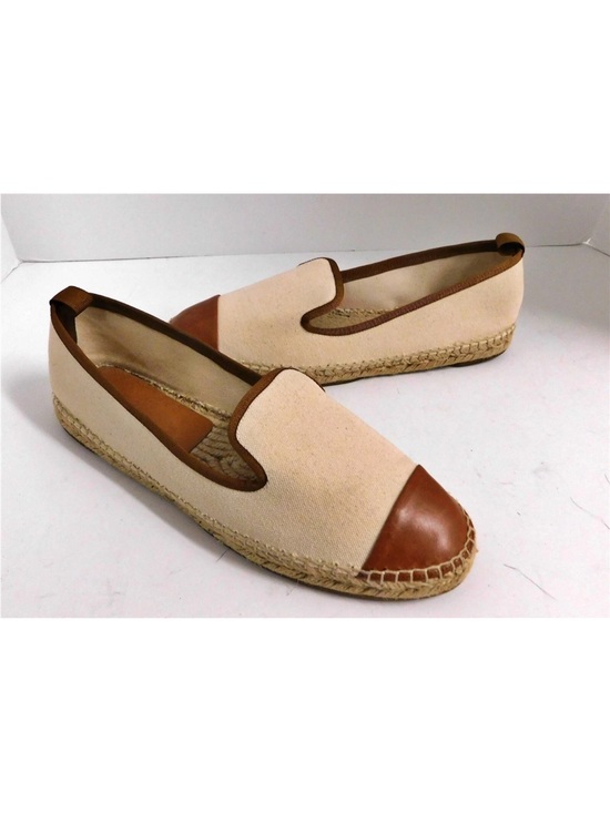Fendi Shoes - FENDI Junia Espadrilles Loafer Flat 42 Cream Canvas Saddle Brown Leather
